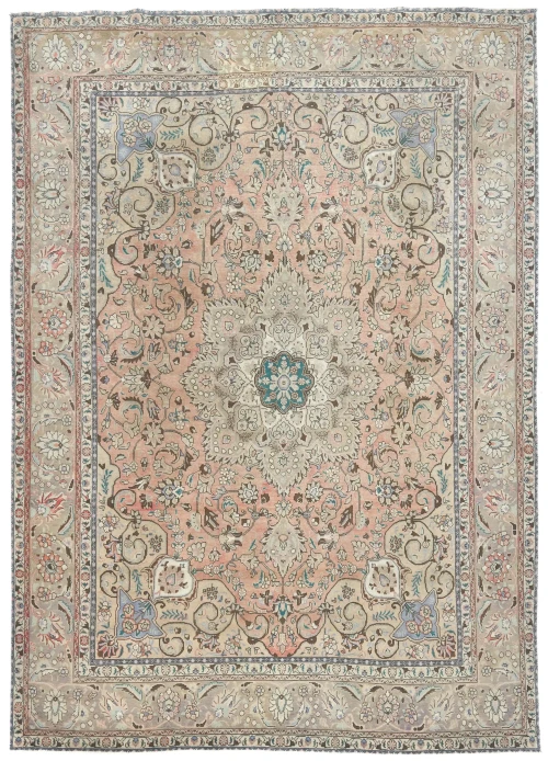 Semi Antique Muted Brown Floral 10X13 Distressed Vintage Oriental Rug