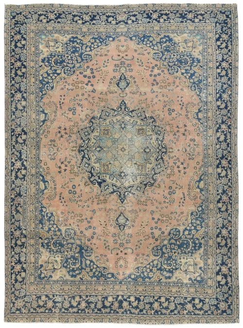 Semi Antique Muted Light Salmon Floral 9X12 Distressed Vintage Oriental Rug
