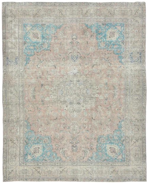 Semi Antique Muted Light Salmon Floral 9X12 Distressed Vintage Oriental Rug