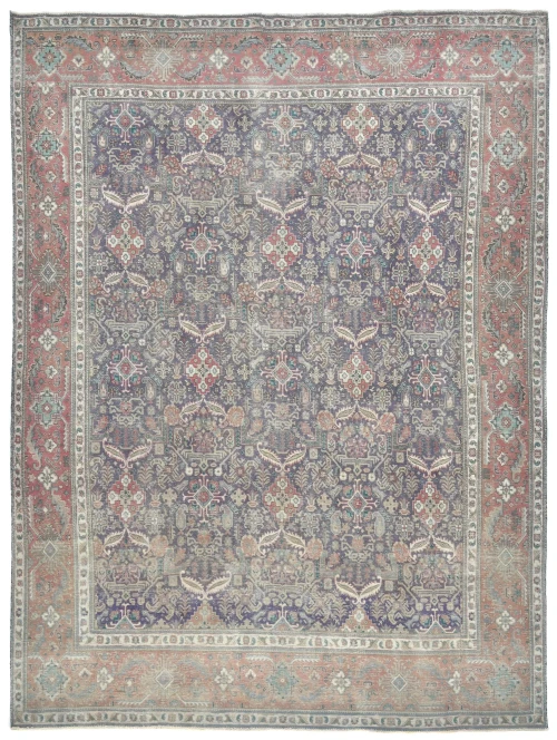 Semi Antique Muted Purple Floral 9X12 Distressed Vintage Oriental Rug
