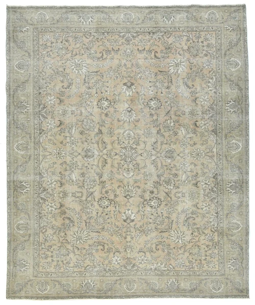 Semi Antique Muted Light Peach Floral 9X12 Distressed Vintage Oriental Rug