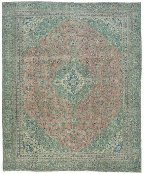 Semi Antique Muted Coral Floral 8X11 Distressed Vintage Oriental Rug