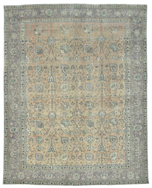 Semi Antique Muted Floral 9'8X12'5 Distressed Vintage Oriental Rug