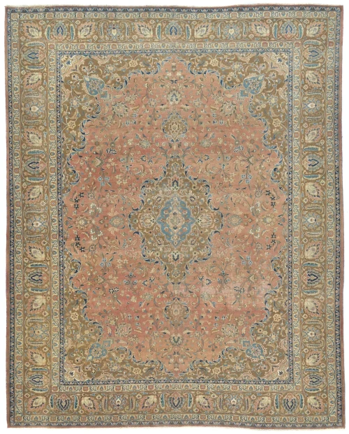 Semi Antique Muted Coral Floral 10X13 Distressed Vintage Oriental Rug