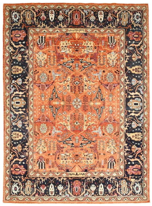 Orange Floral Tribal 9X12 Oushak Chobi Oriental Rug