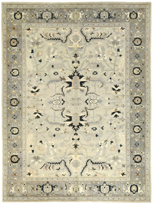 Muted Gray Tribal 9X12 Oushak Chobi Oriental Rug