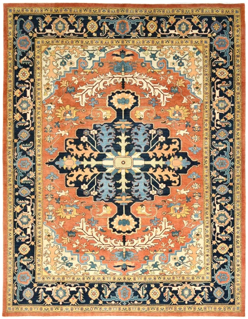 Navy Geometric Tribal 9X12 Heriz Serapi Oriental Rug