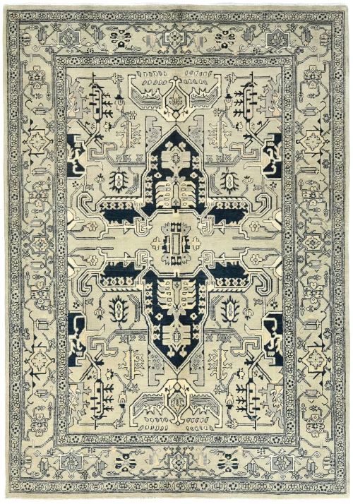 Greige Tribal Geometric 6X9 Heriz Serapi Oriental Rug