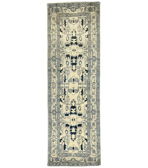 Greige Geometric 3X8 Heriz Serapi Oriental Runner Rug