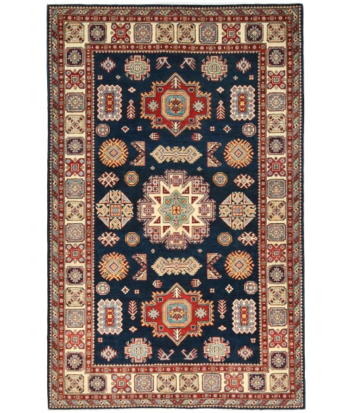 Dark Navy Tribal Geometric 6X9 Kazak Pakistan Rug