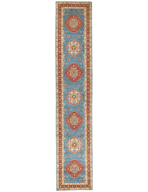 Blue Tribal Geometric 3X14 Kazak Oriental Runner Rug