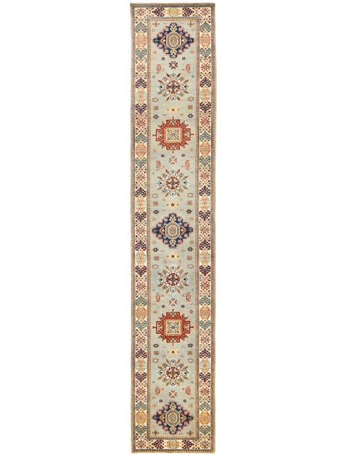 Light Gray Tribal Geometric 3X16 Kazak Oriental Runner Rug