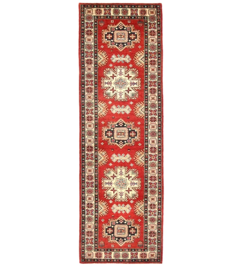 Red Geometric 3X9 Kazak Oriental Runner Rug
