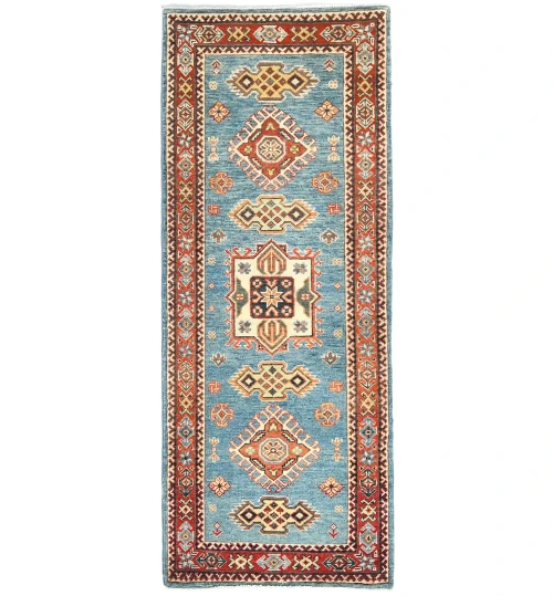 Blue Tribal Geometric 2'3X5'7 Kazak Pakistan Oriental Rug