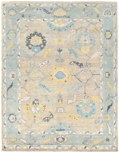 Muted Pastel Brown Transitional Floral 8X10 Oushak Oriental Rug