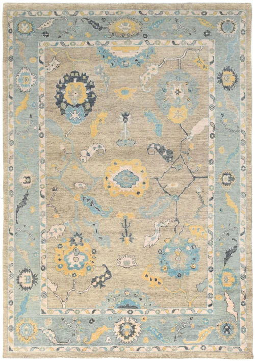 Muted Pastel Brown Floral 10X14 Transitional Oushak Oriental Rug