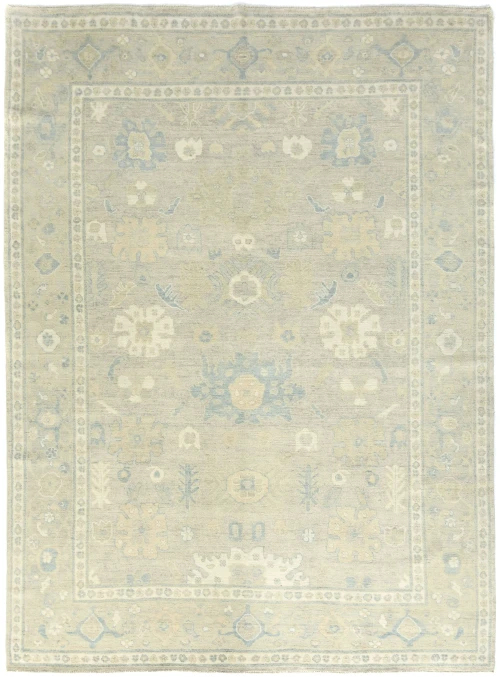 Muted Pastel Brown Floral Distressed 9X12 Oushak Chobi Oriental Rug