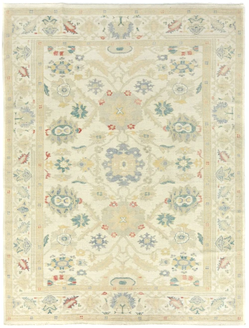 Muted Cream Floral Transitional 9X12 Oushak Chobi Oriental Rug