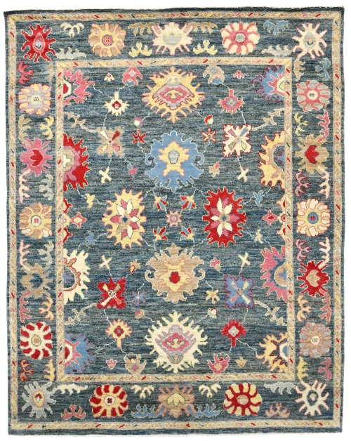Muted Gray Floral 8X10 Oushak Oriental Rug
