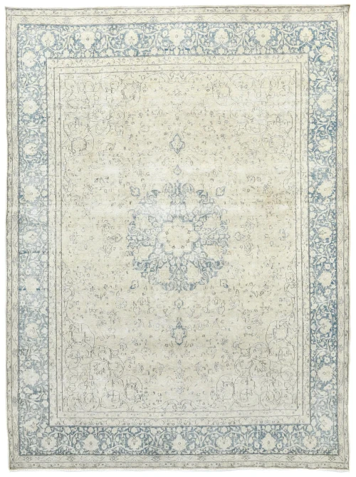 Vintage Muted Beige Floral 10X13 Distressed Oriental Rug