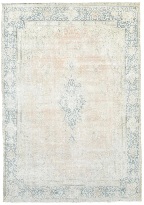 Antique Muted Rust Floral 9X13 Distressed Vintage Oriental Rug