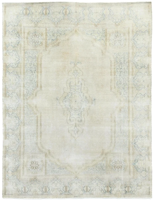 Antique Muted Beige Floral 9X11 Distressed Vintage Oriental Rug