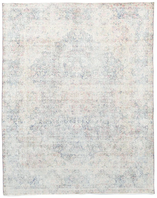 Antique Muted Navy Floral 9X12 Distressed Vintage Oriental Rug