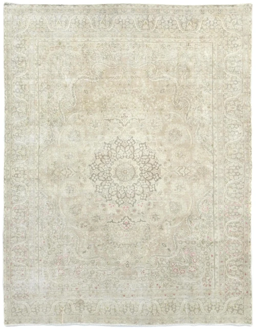Muted Beige Floral 8X11 Distressed Vintage Oriental Rug