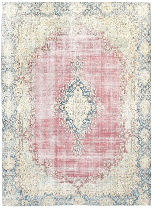 Antique Muted Red Floral 9X12 Distressed Vintage Oriental Rug