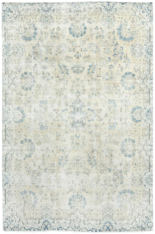 Muted Beige Floral 7'5X11 Distressed Vintage Oriental Rug