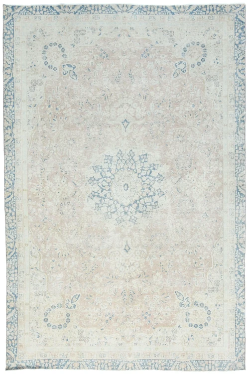 Antique Muted Beige Floral 8X12 Distressed Vintage Oriental Rug