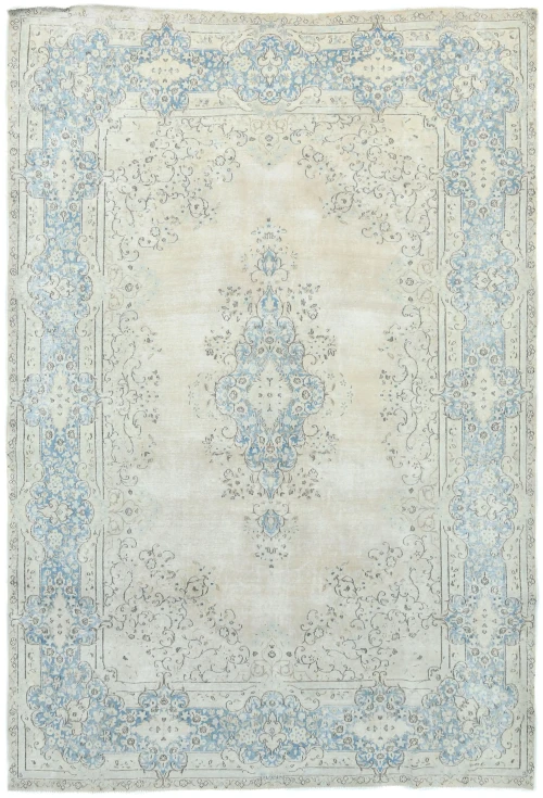 Muted Beige Floral 8X12 Distressed Vintage Oriental Rug