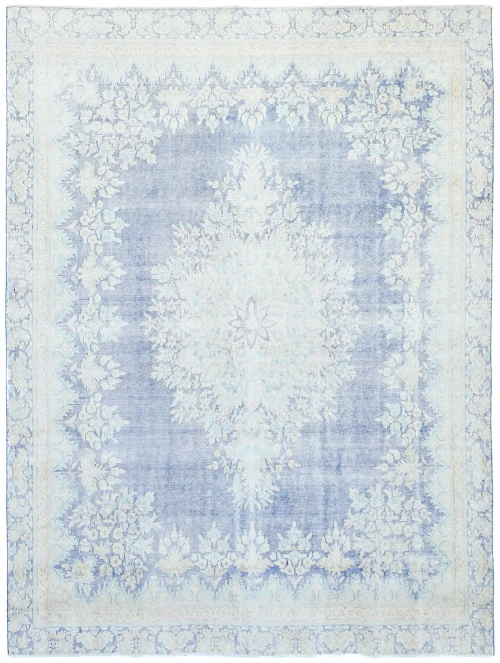 Antique Muted Blue Floral 8X11 Distressed Vintage Oriental Rug