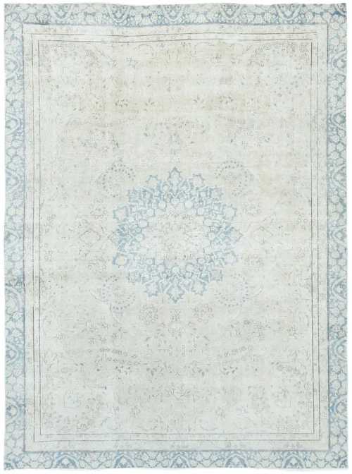 Antique Muted Cream Floral 8'4X11'6 Distressed Vintage Oriental Rug