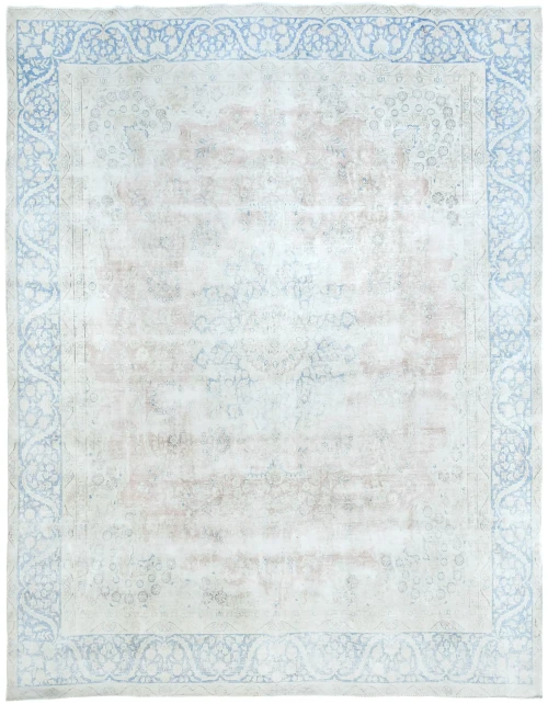 Antique Muted Cream Floral 9X12 Distressed Vintage Oriental Rug