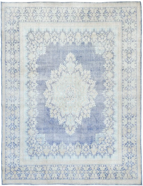 Antique Muted Blue Floral 10X13 Distressed Vintage Oriental Rug