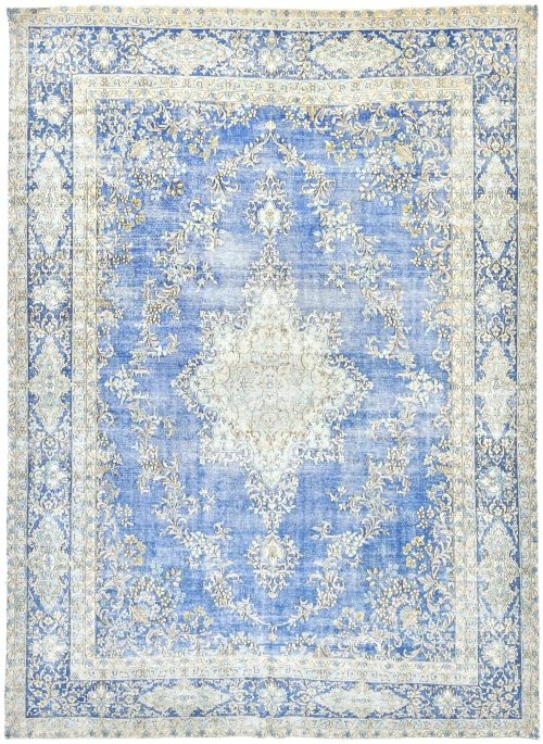Antique Muted Blue Floral 10X14 Distressed Vintage Oriental Rug