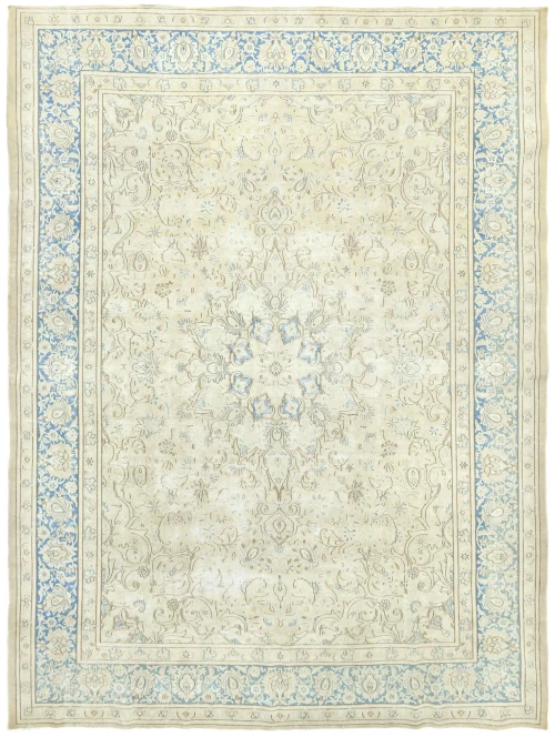 Antique Muted Beige Floral 9X12 Distressed Vintage Oriental Rug