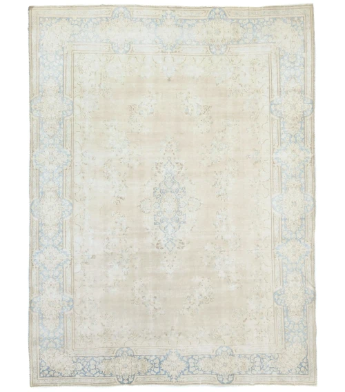 Antique Muted Beige Floral 10X13 Distressed Vintage Oriental Rug
