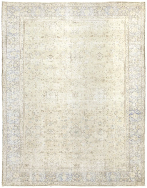 Antique Muted Beige Floral 10X13 Distressed Vintage Oriental Rug