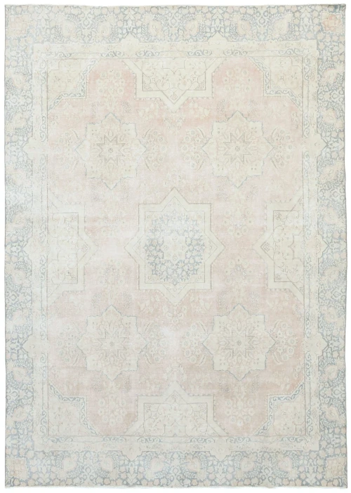 Antique Muted Coral Red Floral 9X12 Distressed Vintage Oriental Rug