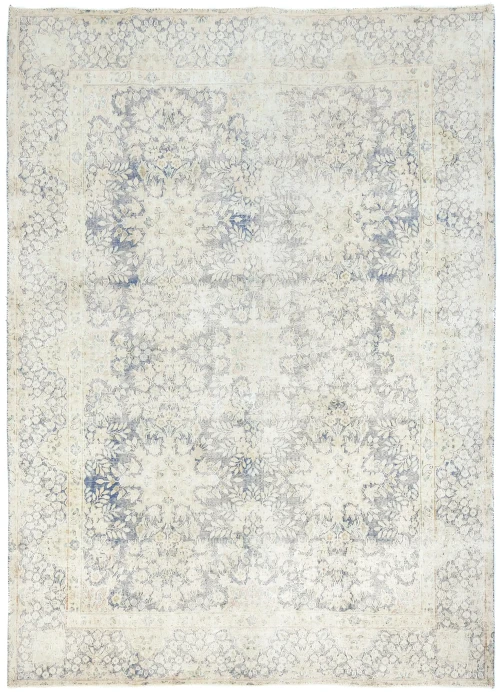 Antique Muted Blue Floral 8X11 Distressed Vintage Oriental Rug