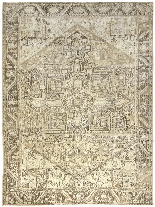 Muted Beige Floral 10X13 Distressed Vintage Oriental Rug