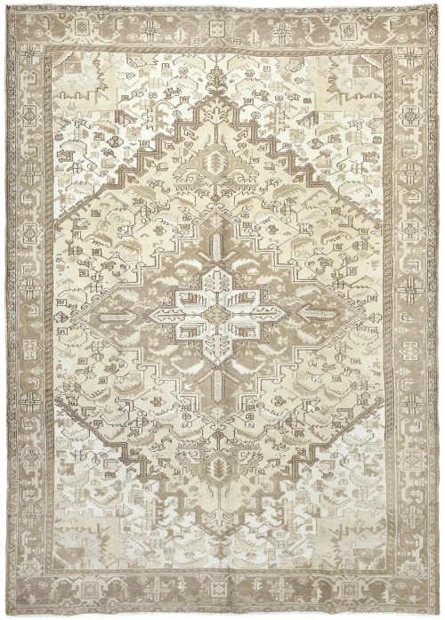 Muted Beige Floral 8X11 Distressed Vintage Oriental Rug