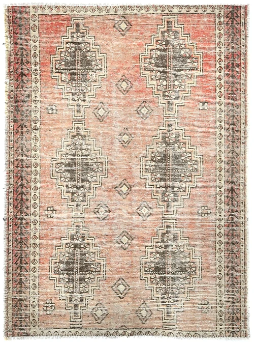 Muted Rusty Red Floral 4X6 Distressed Vintage Oriental Rug