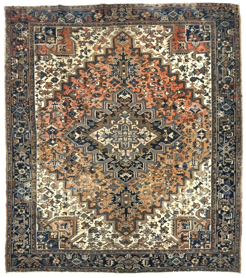 Semi Antique Rusty Peach Geometric 7'10 X 8'10 Heriz Persian Rug