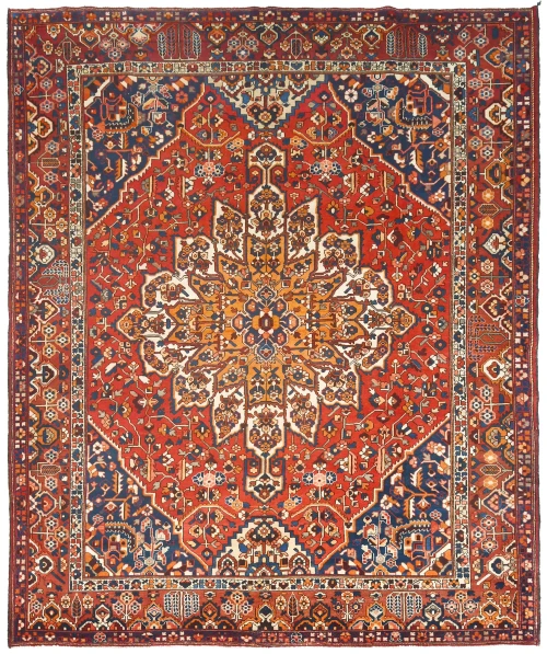 Vintage Scarlet Red Floral 10X12 Bakhtiari Persian Rug