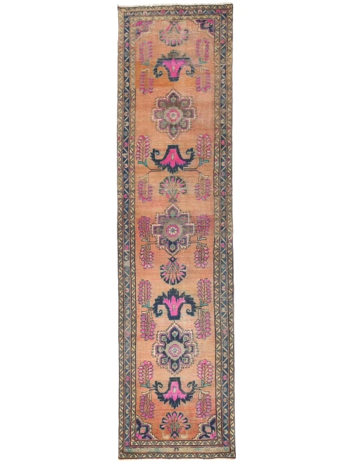 Vintage Muted Salmon Tribal 3'6X14'8 Meshkin Persian Runner Rug