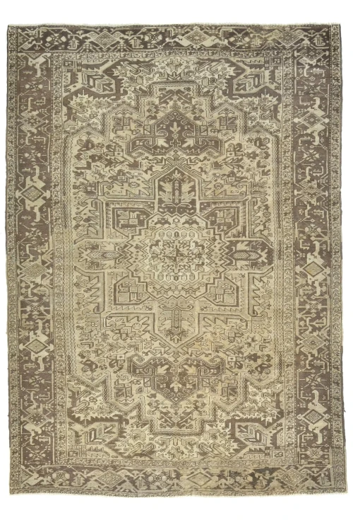 Semi Antique Muted Beige Floral 8X11 Distressed Vintage Oriental Rug