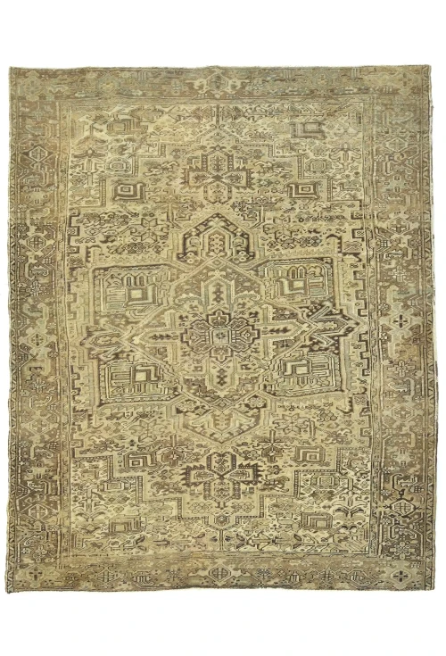Semi Antique Muted Beige Floral 8X11 Distressed Vintage Oriental Rug